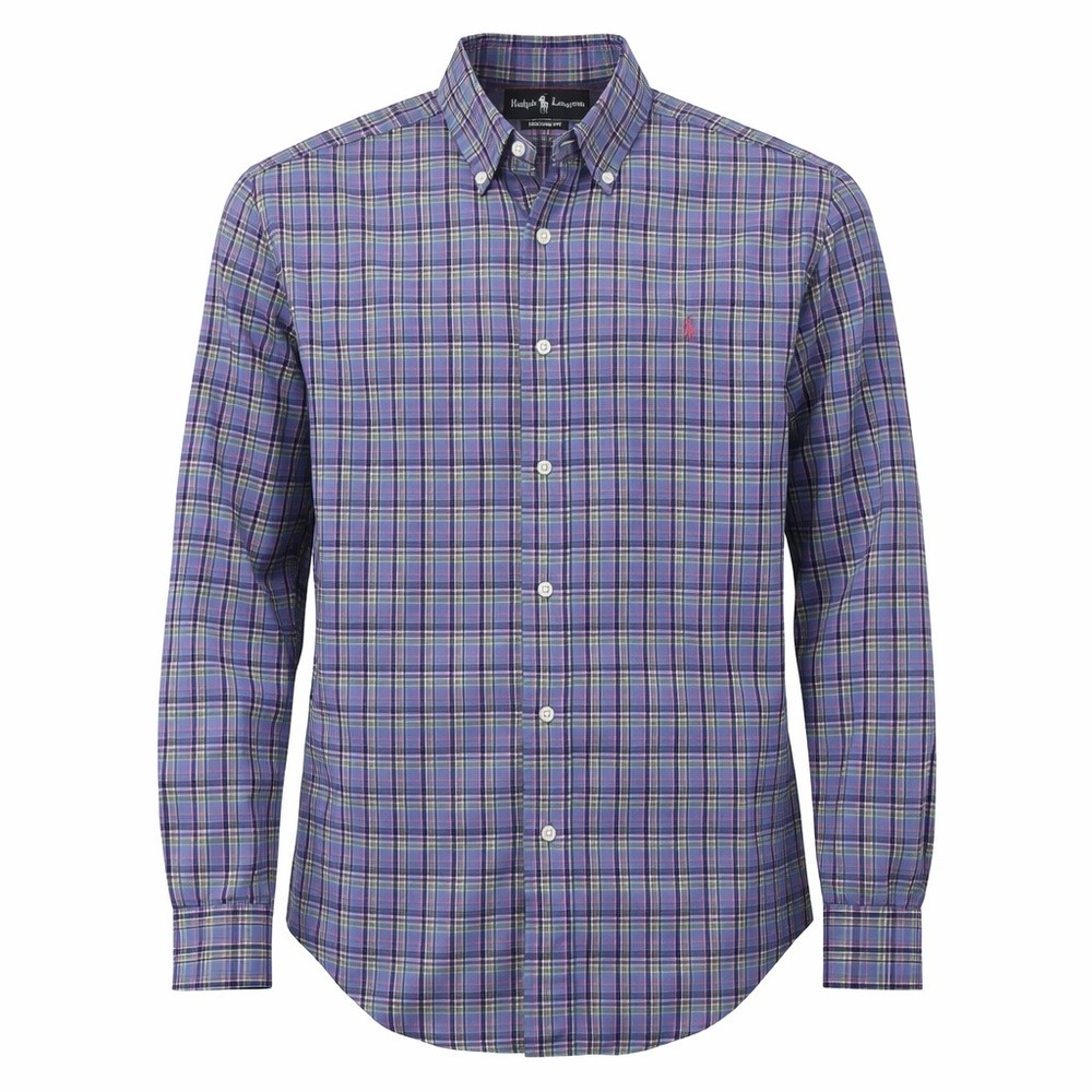 Ralph Lauren Custom Fit Plaid Button Down Shirt Men Large Blue Pink Pony Preppy